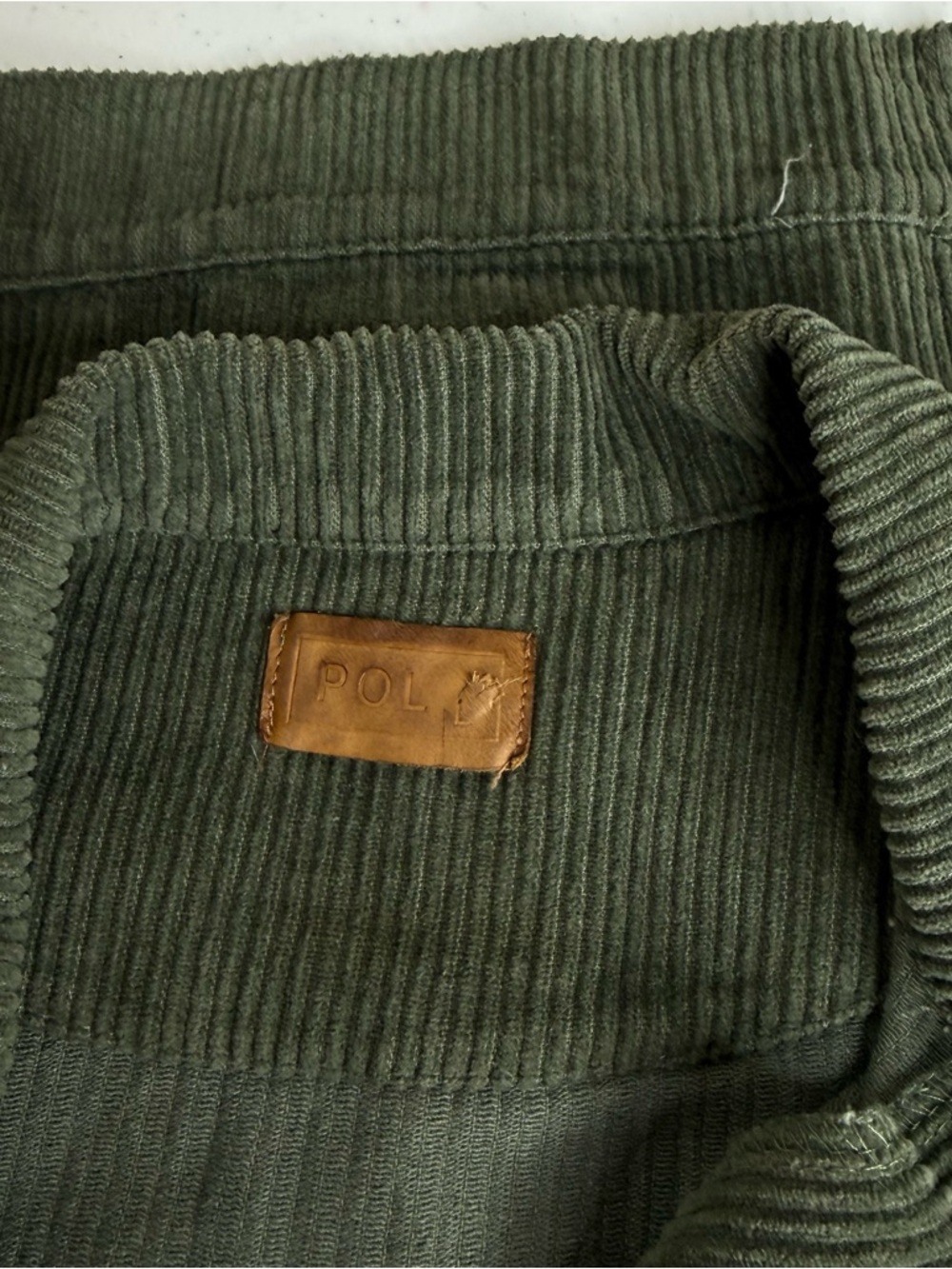 POL Clothing Frayed Hem Corduroy Trucker Green Forest Crop Jacket Sz L - Picture 10 of 14